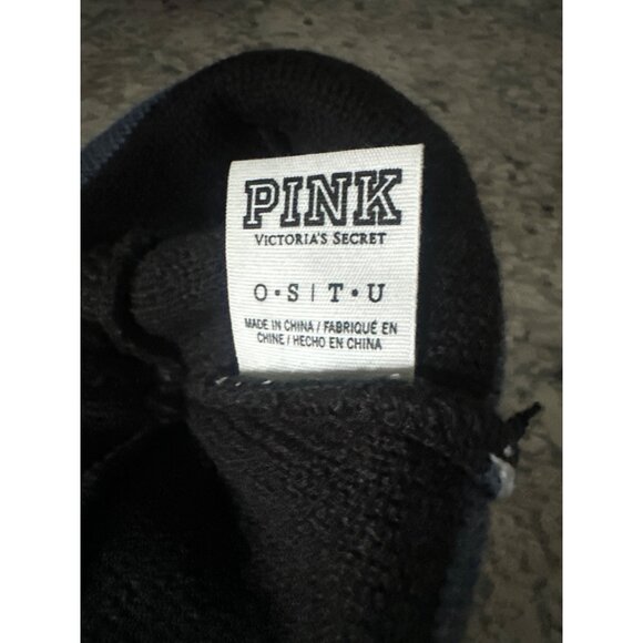 Victorias Secret PINK Nation OS / TU Black & Grey Knit Pom Pom Beanie Hat - Picture 6 of 6